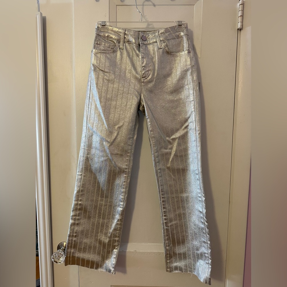 PAIGE silver and white striped jeans